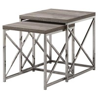 Monarch Specialties , Nesting Table, Chrome Metal, Dark Table, Table Set, 2 Pcs