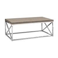 Monarch Specialties Modern Coffee Table For Living Room Center Table With Metal Frame, 44 Inch L, Dark Taupe Chrome