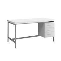 Monarch Specialties Hollow-Core/Silver Metal Office Desk, 60, White
