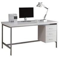 Monarch Specialties Hollow-Core/Silver Metal Office Desk, 60, White