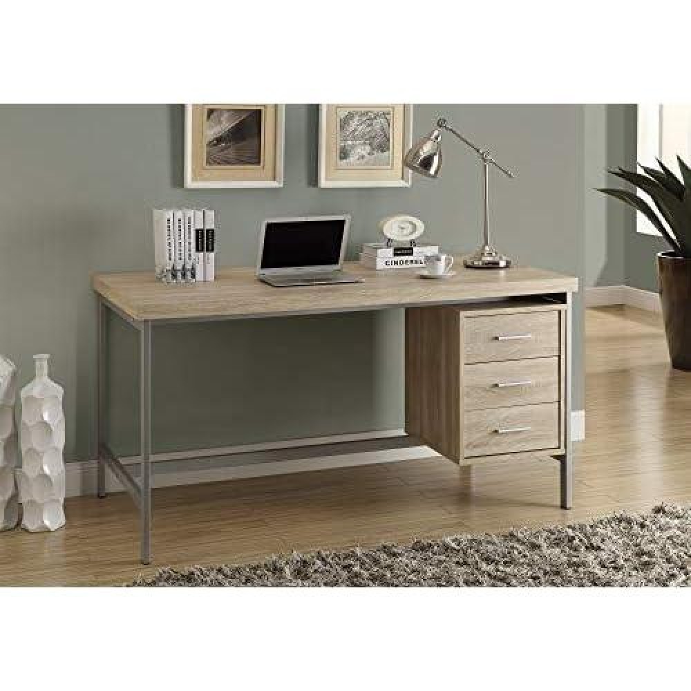 Monarch Specialties I 7245 Home & Office Computer Desk With Drawers-Metal Frame, 60 L, Natural