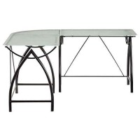 Osp Home Furnishings Newport L-Shaped Computer Desk With Frosted Tempered Glass Top And Black Powder Coated Steel Frame (Nwp25L-Bk)