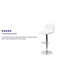 Flash Furniture Modern White Vinyl Adjustable Bar Stool With Back, Counter Height Swivel Stool With Chrome-Pedestal Base