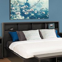 Prepac District Functional King Headboard With 3 Compartments, Stylish Headboard For King Size Beds 8.75 D X 84 W X 46.5 H, Washed Black, Hhfk-0500-1