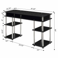 Convenience Concepts Designs2Go No Tools Student Contemporary Office Desk And Vanity With Shelves, 47.25 L X 15.75 W X 30 H, Black