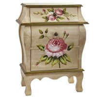 Nearly Natural Antique Night Stand W/Floral Art Nightstand, Beige/Pink/Gold,23 X 14.5 X 34.5