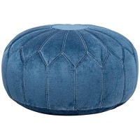 Madison Park Kelsey Round Floor Pillow Pouf Large-Soft Fabric, Polystyrene Beads Fill Ottoman Foot Stool-1 Piece Mid-Century Modern Floral Design Oversized Beanbag, Blue