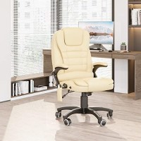 Homcom High Back Executive Massage Office Chair With 6 Point Vibration, 5 Modes, Faux Leather Heated Reclining Desk Chair, Cream White