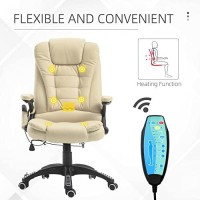 Homcom High Back Executive Massage Office Chair With 6 Point Vibration, 5 Modes, Faux Leather Heated Reclining Desk Chair, Cream White