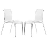 Leisuremod Adler Mid-Century Modern Dining Side Chair, Set Of 2 (Clear)
