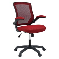 Modway Veer Office Chair With Mesh Back And Vinyl Seat With Flip-Up Arms In Red