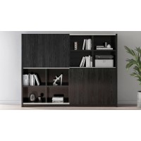 Zuri Furniture Jackson Executive Bookcase And Wall Unit With Sliding Doors - Black
