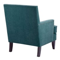 Madison Park Colton Accent Chairs - Hardwood, Birch, Faux Velvet Living Room Chairs - Blue, Teal, Modern Classic Style Living Room Sofa Furniture - 1 Piece Track Arm Club Chair Bedroom Chairs Seats