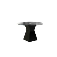 Furniture Of America Ethervale Modern Round Dining Table With 12Mm Tempered Glass Top, Black Finish