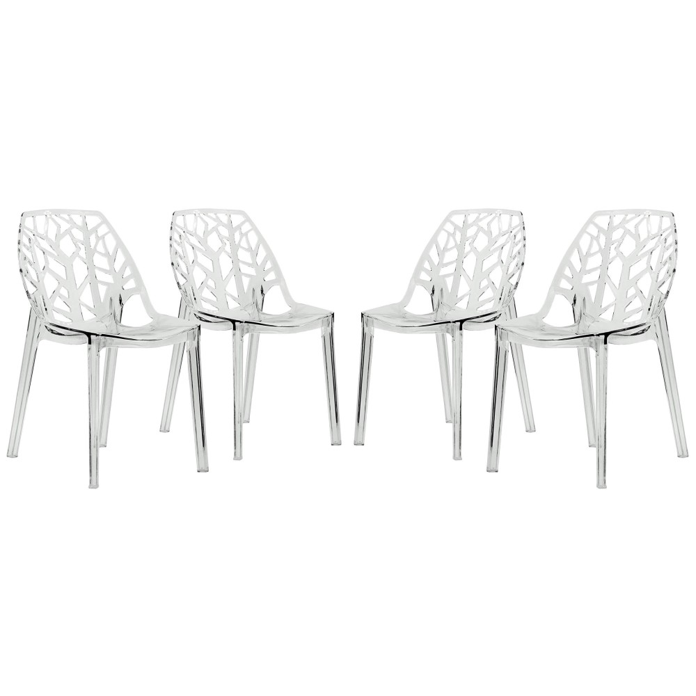 Leisuremod Cornelia Cut-Out Tree Design Modern Dining Chairs, Set Of 4 (Clear)