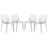 Leisuremod Cornelia Cut-Out Tree Design Modern Dining Chairs, Set Of 4 (Clear)