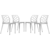 Leisuremod Lowell Modern Stackable Honeycomb Design Dining Side Chair, Set Of 4 (Clear)