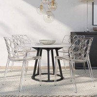 Leisuremod Lowell Modern Stackable Honeycomb Design Dining Side Chair, Set Of 4 (Clear)