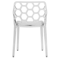 Leisuremod Lowell Modern Stackable Honeycomb Design Dining Side Chair, Set Of 4 (Clear)