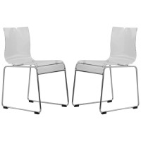 Leisuremod Lima Mid-Century Modern Acrylic Dining Chair With Chrome Finish Steel Frame, Stackable Accent Side Chair For Kitchen And Dining Room, Set Of 2 (Clear)