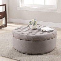 Baxton Studio Iglehart Linen Modern Tufted Ottoman, Beige