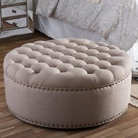 Baxton Studio Iglehart Linen Modern Tufted Ottoman, Beige