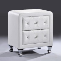 Baxton Studio Stella Crystal Tufted Upholstered Modern Nightstand, White