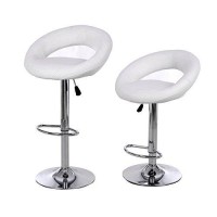Jersey Seating 2 X Pu Leather Hydraulic Lift Adjustable Counter Bar Stool Dining Chair White -Pack Of 2 (153) Made