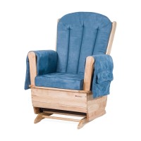 Foundations Saferocker Glider Rocker Chair For Nursery Or Daycare, Solid Wood Base Frame, Durable Microfiber, Side Storage Pockets, Can Be Removed And Laundered (Blue)