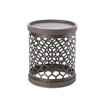 Intelligent Design Cirque Accent Metal Side Table Drum Design, Modern Mid-Century Rustic Style Living Room Furniture, 1613 X 1, Grey