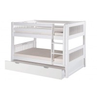 Camaflexi Mission Style Solid Wood Low Bunk Bed With Trundle, Twin-Over-Twin, Side Attached Ladder, White