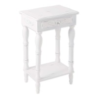 Set Of 2 Carved Wood Shabby White Nightstands