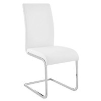 Armen Living Amanda Side Upholster Chrome White Finish Kitchen & Dining Chair-Set Of 2
