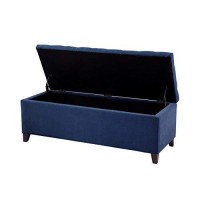 Madison Park Shandra Storage Ottoman - Solid Wood, Polyester Fabric Toy Chest Modern Style Lift-Top Accent Bench For Bedroom Furniture, Medium, Navy