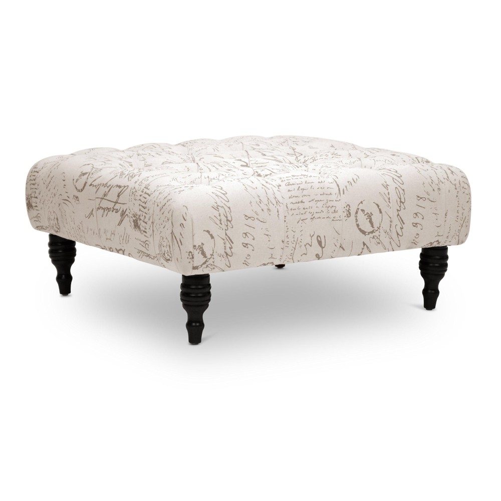 Baxton Studio Keswick Script Print Modern Tufted Ottoman, Beige