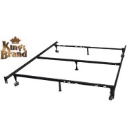 Kings Brand Furniture Heavy Duty 7-Leg Adjustable Metal Queen, Full, Full Xl, Twin, Twin Xl, Bed Frame With Center Support, Rug Rollers, Locking Wheels & 4 Glide Legs To Replace Wheels