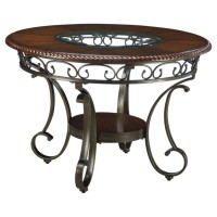 Signature Design By Ashley Glambrey Old World 45 Round Glass Top Dining Table, Brown