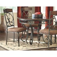Signature Design By Ashley Glambrey Old World 45 Round Glass Top Dining Table, Brown