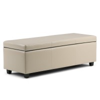 Simplihome Avalon 48 Inch Wide Contemporary Rectangle Storage Ottoman Bench In Satin Cream Vegan Faux Leather, For The Living Room, Entryway And Family Room