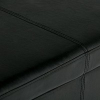 Simplihome Avalon 48 Inch Wide Contemporary Rectangle Storage Ottoman Bench In Midnight Black Vegan Faux Leather, For The Living Room, Entryway And Family Room