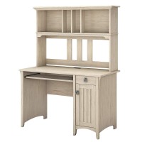 Bush Furniture Salinas Computer Hutch | Study Table With Drawers, Cabinets & Pullout Keyboard/Laptop Tray | Modern Home Office Work Desk With Storage, 48W, Antique White
