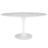 Modway Lippa 60 Oval-Shaped Mid-Century Modern Dining Table With Artificial Marble Top And White Base
