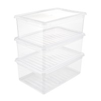 Keeeper Clearboxes With Air Control System, Set Of 3, Height : 14 Cm, 39X26.5X14 Cm, Bea, Transparent, Set: 3X 11 L