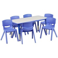 Flash Furniture Emmy 23625W X 4725L Rectangular Blue Plastic Height Adjustable Activity Table Set With 6 Chairs