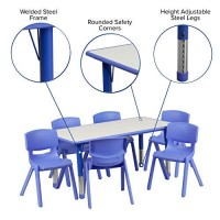 Flash Furniture Emmy 23625W X 4725L Rectangular Blue Plastic Height Adjustable Activity Table Set With 6 Chairs