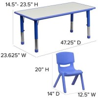 Flash Furniture Emmy 23625W X 4725L Rectangular Blue Plastic Height Adjustable Activity Table Set With 6 Chairs