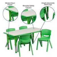 Flash Furniture Emmy 23.625''W X 47.25''L Rectangular Green Plastic Height Adjustable Activity Table Set With 4 Chairs