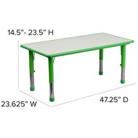Flash Furniture Emmy 23.625''W X 47.25''L Rectangular Green Plastic Height Adjustable Activity Table Set With 4 Chairs