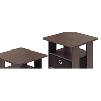 Furinno Andrey Set Of 2 End Table Side Table Night Stand Bedside Table With Bin Drawer, Dark Brownblack