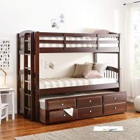 Acme Micah Wooden Frame Twin Over Twin Storage Bunk Bed With Trundle In Espresso